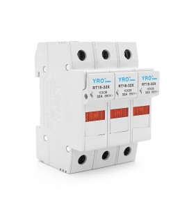 Корпус під плавкий запобіжник YRO RT18-32/3P, 32A, 500/690V, зі світловим індикатором, DIN, під запобіжник 10*38mm,контакти мідь
