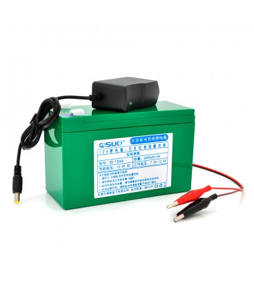 Акумуляторна батарея літієва QiSuo 12V 6A з елементами Li-ion 18650 (150X64,5X97,7) + зарядний пристрій 12.6V 1A + крокодили