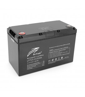 Акумуляторна батарея з bluetooth Ritar LiFePO4 25.6V 50Ah 1280Wh BMS25@8S (330 х 172 х 214 мм), 11kg Q1