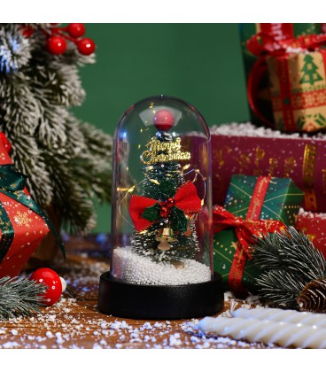 Ялинка в колбі з бантиком, Led підсвічуванням, 15х9см, живлення від 3*LR44