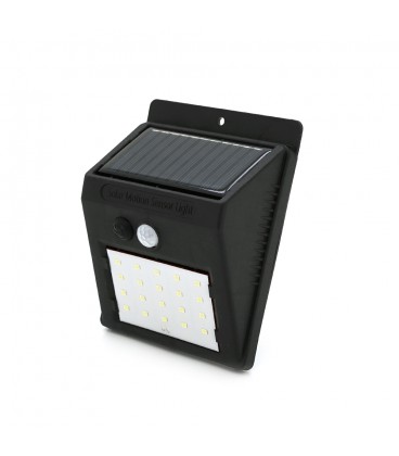 Вуличний ліхтар з сонячною панеллю 20 SMD LED, датчик руху, датчик освітленості, кріплення на стіну, Black, BOX