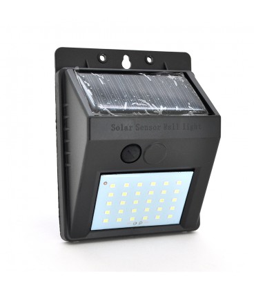 Вуличний ліхтар із сутінковим датчиком з сонячною панеллю, кріплення на стіну 30LED, Black