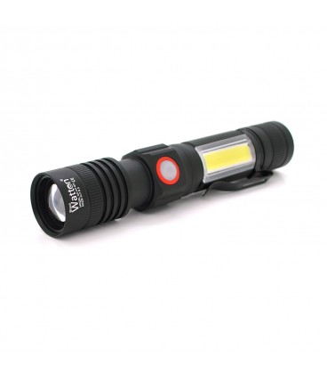 Ліхтар ручний Watton WT-601, P50 + 16 SMD COB, 2+2 режими, ZOOM, 18650/2400mah, Black, IP40, USB Type-C, МАГНІТ, 138х28х26мм, BO