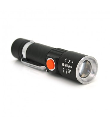 Ліхтар ручний PIPO PPF-616, 1LED Cree Q5, 10W, 3 режими, ZOOM, 18650/2400 вбудований, Black, IP44, USB, 112х28х24мм, BOX