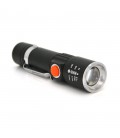 Ліхтар ручний PIPO PPF-616, 1LED Cree Q5, 10W, 3 режими, ZOOM, 18650/2400 вбудований, Black, IP44, USB, 112х28х24мм, BOX