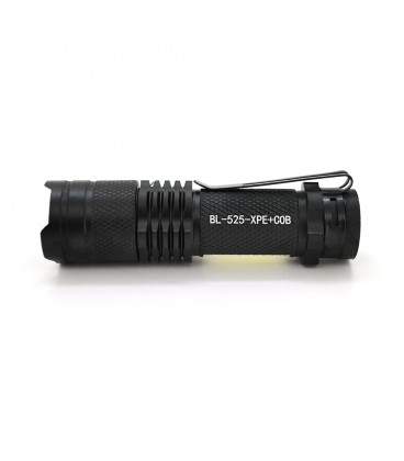 Ліхтарик ручний Bailong BL-525-XPE-COB, Led-CREE Q5 + COB, 3 режими, Zoom, корпус-алюміній, водостійкий, вбудований акум, 100х24