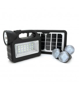Переносной фонарь GD-101+ Solar, 1+1 режим, встроенный аккум, 3 лампочки 3W, USB выход, Black, Box