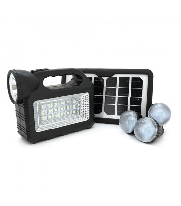 Переносний ліхтар GD-101+ Solar, 1+1 режим, вбудований акум, 3 лампочки 3W, USB вихід, Black, Box