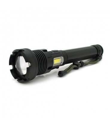 Фонарь ручной Voltronic XHP90, 1LED XHP90, 45W, боковой светодиод, 7 режима, ZOOM,2х18650/6200mah, Black, IP40, кабель USB- Type