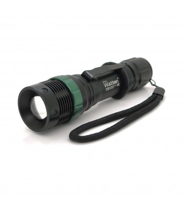 Ліхтар ручний Watton WT-037, 1LED Cree Q5, 3W, 3 режими, ZOOM, 18650/2800mah (перехідник 3*AAA), Black, IP44, СЗУ, 132х34х28мм, 