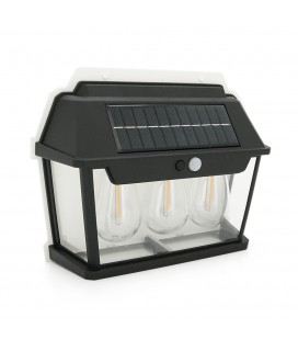 Уличный фонарь YT9993 c cолнечной панелью+датчик движения, 3 лампы, встроенный аккум, крепление на стену, Black, Box