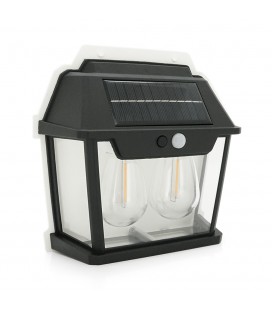 Уличный фонарь YT9992 c cолнечной панелью+датчик движения, 2 лампы, встроенный аккум, крепление на стену, Black, Box