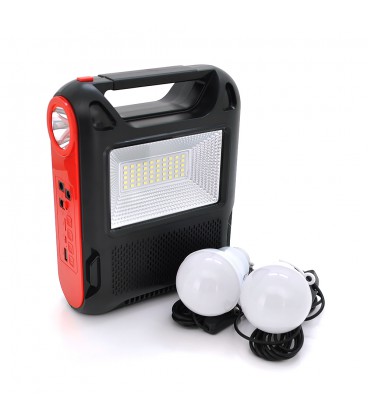 Фонарь переносной JY-108+Solar+FM+TF, 50 SMD LED+1 COB, 2 лампы доп. освещения, 2 режима, заряд от 5V, батарея 3*18650, Box