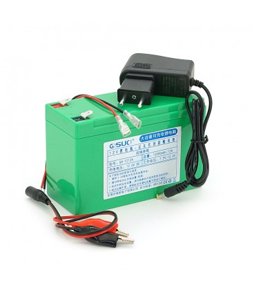 Аккумуляторная батарея литиевая QiSuo 12V 12A с элементами Li-ion 18650 (150X64,5X97,7) + зарядное устройство 12,6V/1A + крокоди