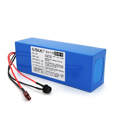 Аккумуляторная батарея литиевая QiSuo 36V 10A с элементами Li-ion 18650, DC: 5.5x2.1мама + разъем T-2HQмама (200х70х56 мм)