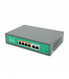 Коммутатор POE SICSO 48V с 4 портами POE 100Мбит + 2порт Ethernet(UP-Link) 100Мбит, c усил. сигн. до 250м, корпус-металл, Silver