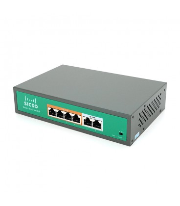 Комутатор POE SICSO 48V з 4 портами POE 100Мбіт + 2порт Ethernet (UP-Link) 100Мбіт, з посил. сигн. до 250м, корпус-метал, Silver