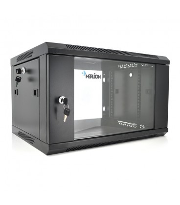 Шафа  Merlion 6U, 600*450*367 (Ш*Г*В) мм  загартоване скло, чорна. сталь 1,2мм з замком