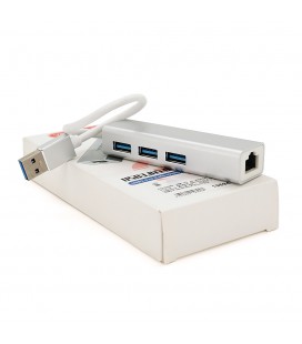 Контроллер USB 3.0 to Ethernet VEGGIEG U3-3U-S - Сетевой адаптер 10/100Mbps с проводом, RTL-8152B+FE2.2S + 3 порта USB3.0, White