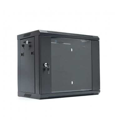Шафа Merlion 9U, 600*350*500 (Ш*Г*В) мм загартоване скло, чорна, сталь 1,2мм, із замком (у розібраному вигляді!!!), Black