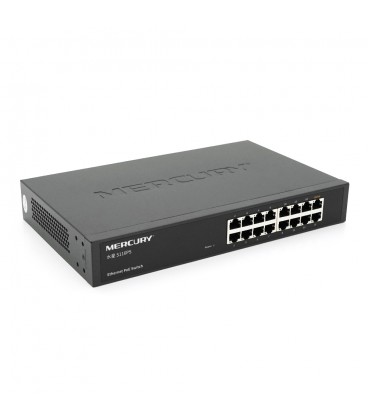 Комутатор POE Mercury S116PS 15 портів POE 100Мбит + 1 порт Ethernet (UP-Link) 100 Мбіт, БП вбудований, кріплення в стійку, BOX 