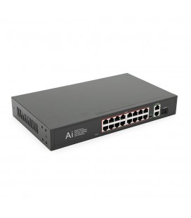 POE коммутатор Merlion 16 POE 10/100 + 1 Single Fiber Tx 1310nm 20km + 2 RJ45 10/100/1000+ встроенный блок питания 52V 4.8A