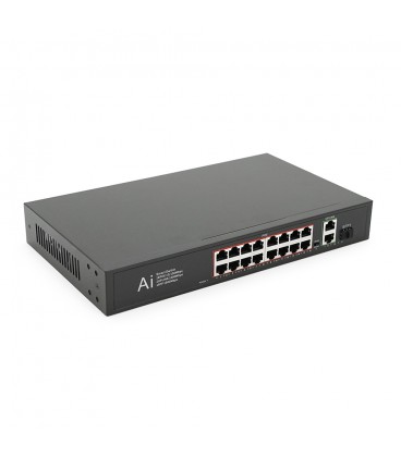 POE коммутатор Merlion 16 POE 10/100 + 1 Single Fiber Tx 1310nm 20km + 2 RJ45 10/100/1000+ встроенный блок питания 52V 4.8A