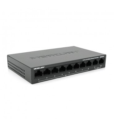 Коммутатор POE Mercury MS10CPS с 8 портами POE + 2 порта UP-Link 100Мбит, БП в комплекте, Q18