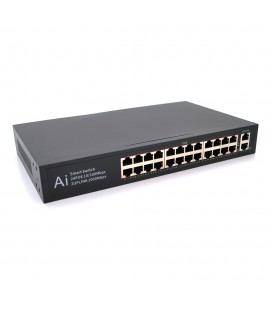 POE коммутатор Merlion 24 POE 10/100 + 2 RJ45 10/100/1000+ встроенный блок питания 52V 5.8A