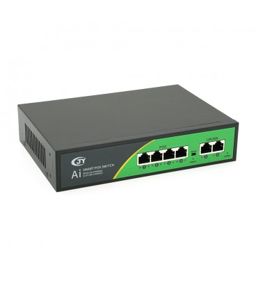 POE комутатор JY-1006B 4 POE 10/100 + 2 RJ45 10/100 + вбудований блок живлення 52V 1.38A