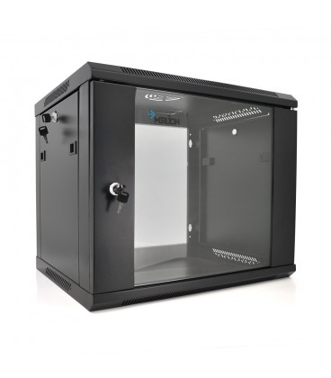 Шафа  Merlion 9U, 600*600*500 (Ш*Г*В)мм  загартоване скло, чорна. сталь 1,2мм з замком