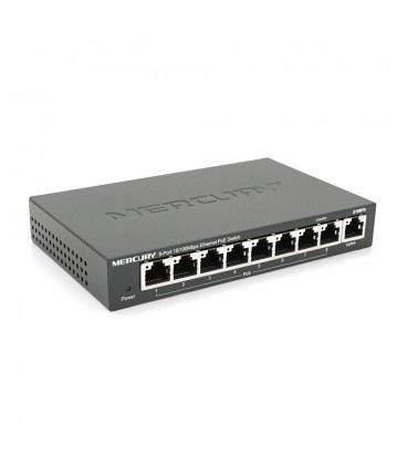Комутатор POE 48V Mercury S109PS 8 портів POE + 1 порт Ethernet (Uplink) 10/100 Мбіт / сек, БП в комплекті, BOX Q200 (258 * 196 