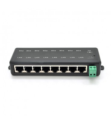 8-портовий POE-інжектор живлення, з 8xRJ45 портами Ethernet 10 / 100Мбит / с, IEEE802.3af / at, 12-48V, PIN45+/78-