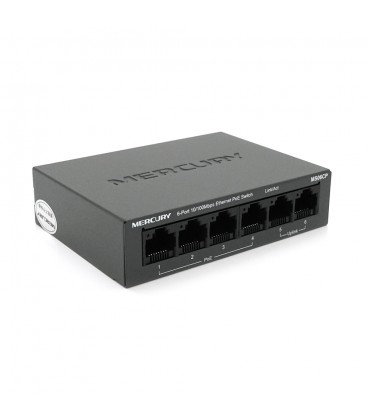 Комутатор POE Mercury MS06CP з 4 портами POE+ 2 порти UP-Link 100Мбіт, БП в комплекті, Q20