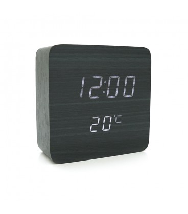 Електронний годинник VST-872 Wooden (Black), з датчиком температури, будильник, живлення від кабелю USB, White Light
