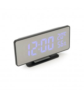 Електронний годинник VST-888Y Дзеркальний дисплей, з датчиком температури та вологості, будильник, живлення від кабелю USB, Blue
