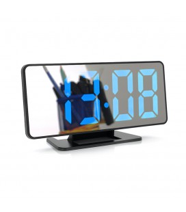 Електронний годинник VST-888 Дзеркальний дисплей, з датчиком температури, будильник, живлення від кабелю USB, Blue