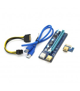 Riser PCI-EX, x1&gt,x16, 6-pin, SATA&gt,6Pin, USB 3.0 AM-AM 0,6 м (синий), конденсаторы 270, Пакет