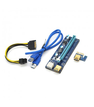 Riser PCI-EX, x1  x16, 6-pin, SATA  6Pin, USB 3.0 AM-AM 0,6 м (синій), конденсатори 270, Пакет