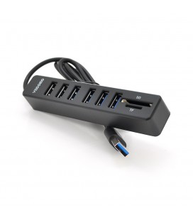 Хаб-кардрідер універсальний VEGGIEG V-C306, USB2.0 8in1 card reader (SD+TF+6*USB), Black,Blister-Box