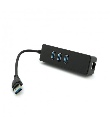 Хаб USB 3.0, 3 порти USB 3.0 + 1 порт Ethernet, Black, BOX