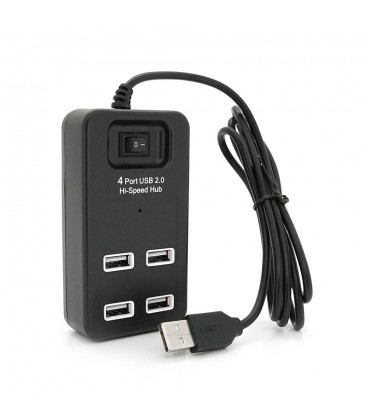 Хаб USB 2.0 4 порти, Black, 480Mbts живлення від USB, з вимикачем, Blister Q100
