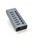 Хаб USB 3.0, 4 порти USB 3.0 + 3 порти QC3.0, з перемикачами на кожен порт, DC12V2A, Black, BOX