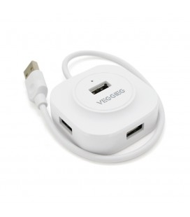 Хаб VEGGIEG V-U2407 USB 2.0 4 порта, 480Mbts, живлення від USB, White, 0,3m, Box