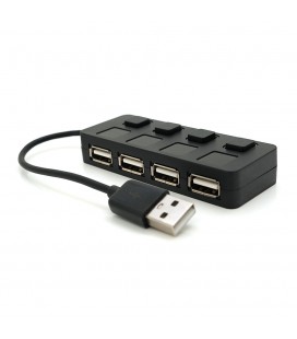 Хаб USB 2.0 4 порти, Black, 480Mbts живлення від USB, з кнопкою LED/Blue на кожен порт, Blister Q100