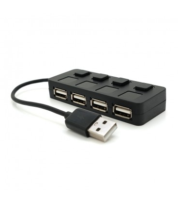 Хаб USB 2.0 4 порти, Black, 480Mbts живлення від USB, з кнопкою LED/Blue на кожен порт, Blister Q100
