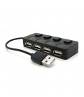 Хаб USB 2.0 4 порти, Black, 480Mbts живлення від USB, з кнопкою LED/Blue на кожен порт, Blister Q100