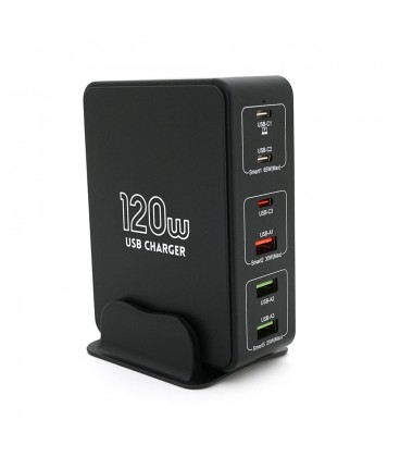 Зарядна станція V-818H потужністю 120W, Output: 3USB+3Type-C, DC: 5V/3, 9V/3A, 12V/3A, 20V/3.25A, Black