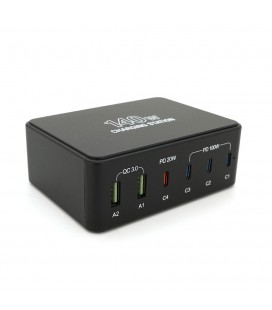 Зарядная станция V-118H мощностью 140W, Output: 2USB+4Type-C, DC:5V/3, 9V/3A,12V/3A, 15V/3A, 20V/5A, Black