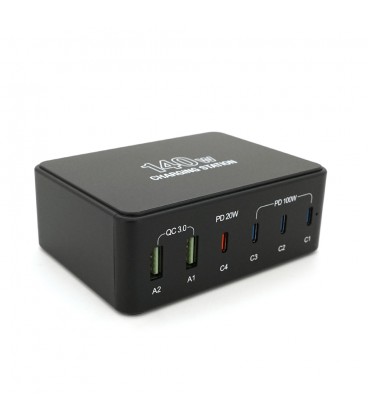 Зарядна станція V-118H потужністю 140W, Output: 2USB+4Type-C, DC: 5V/3, 9V/3A, 12V/3A, 20V/5A, Black